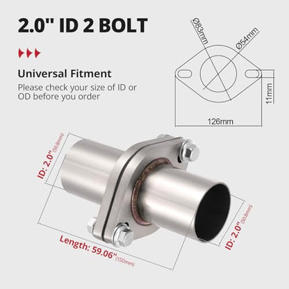 EVIL ENERGY 2 Bolt Exhaust Flange Repair Piping Kit, 304 Stainless Steel Exhaust Flange and Gasket Set with Bolts and Nuts, Universal Flange Replacement Kit for Quick Fix Repair (2") - size: 2"