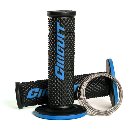 Circuit Equipment - Circuit V Motorcycle Grip - Internal Lock, Polymer and Full Diamond Texture - Black/Fluor Blue - Off-Road and Dual-Sport Use
