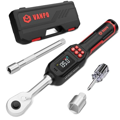 VANPO Digital Torque Wrench, 3/8", 5–99.6 ft-lb, Short Handle - size: 3/8-inch 5-99.6 Ft-lb/6.8-135 Nm (Regular)