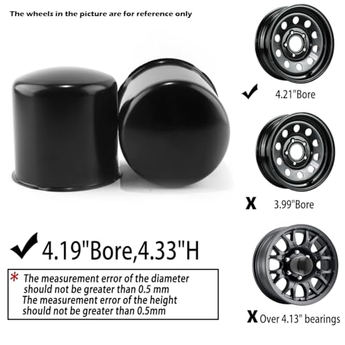 2Pcs 4.25" OD 4.33" H Domed Style Trailer Wheel Center Caps for Rim - color: Matt Black, size: 4.25" OD 4.33" H