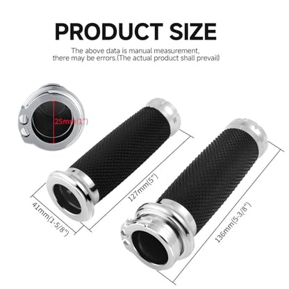 DREMIZER 1 Inch/25mm Motorcycle Handle Grips Handlebar Grips Cable Throttle Compatible with Harley Honda Yamaha Kawasaki Suzuki Dyna Sportster Street Glide 883 1200 - color: Chrome