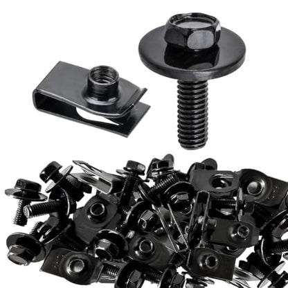 50Pcs M6 Body Bolts & U Nut Clips Kit Fender Bumper Splash Shield Fastener
