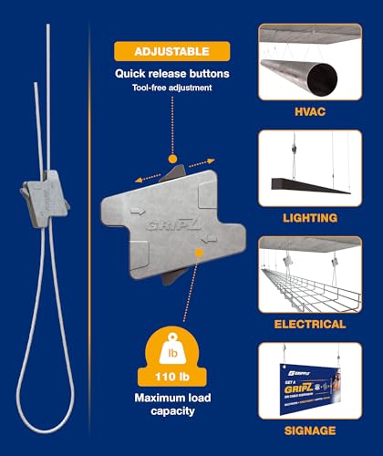 Gripple GRIPZ Adjustable Cable Hanger Combo Pack – Multi-Purpose Cable Suspension Kit for Ductwork, Cable Basket, Lighting & Signage