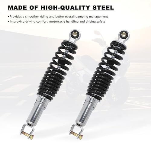 Minho Motorcycle Dual Rear Shock Absorbers with Adjustable Spring Preload in Heavy Iron Material Compatible with Chinese GY6 Scooter Mopeds Taotao Tank Jonway Roketa,290MM Length,10MM Mounting Hole - size: 290mm
