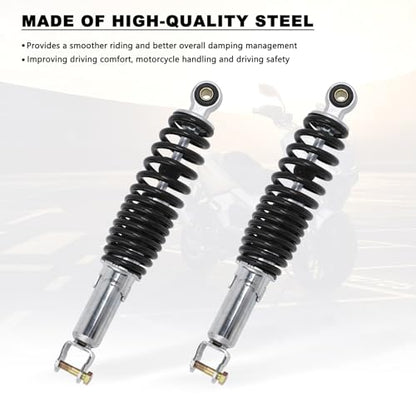 Minho Motorcycle Dual Rear Shock Absorbers with Adjustable Spring Preload in Heavy Iron Material Compatible with Chinese GY6 Scooter Mopeds Taotao Tank Jonway Roketa,290MM Length,10MM Mounting Hole - size: 290mm