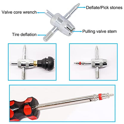 Tire Valve Stem Puller Installer Tool Kit - 10PCS Valve Cores, 10PCS TR412 Tire Valve Stem, 4-Way Valve Tool, Single and Dual Heads Valve Core Remover Tire Repair Tool - size: 24PCS