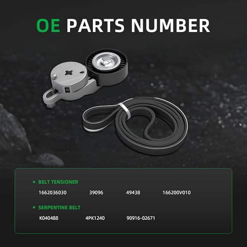 Belt Tensioner and Serpentine Belt Kit #1662036030 166200V010 - size: for Camry 2010-2011, 39096
