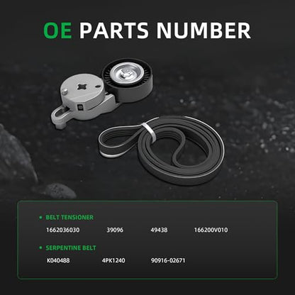 Belt Tensioner and Serpentine Belt Kit #1662036030 166200V010 - size: for Camry 2010-2011, 39096