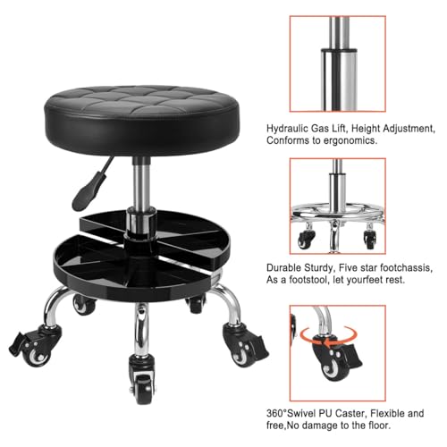 JOSTZHXIN Garage Mechanic Stool Chair Rolling Shop Chair, Height Adjustable Garage Shop Seat, Low Stools with Storage Tray, Rolling Stool for Salon SPA Tattoo (Style 1) - style: Style 1