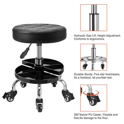 JOSTZHXIN Garage Mechanic Stool Chair Rolling Shop Chair, Height Adjustable Garage Shop Seat, Low Stools with Storage Tray, Rolling Stool for Salon SPA Tattoo (Style 1) - style: Style 1