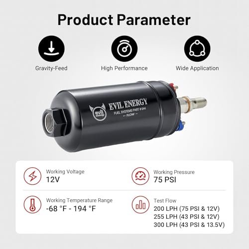 EVIL ENERGY External Inline Fuel Pump 300 LPH High Flow 12V Universal