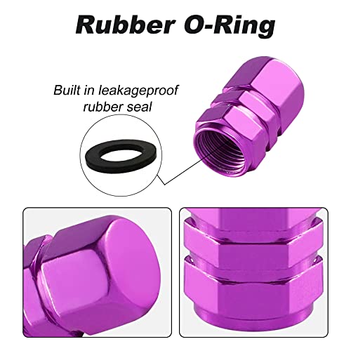 alpmosn Aluminum Tire Stem Valve Caps Wheel Valve Covers Car Dustproof Tire Cap Cover Accessories, Universal for SUV, Car, Bike and Motorcycle，Hexagon Shape (4PCS Purple) - color: Purple