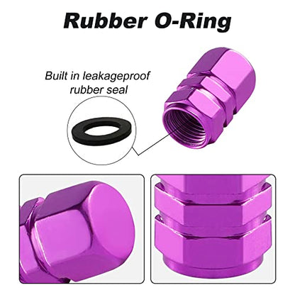 alpmosn Aluminum Tire Stem Valve Caps Wheel Valve Covers Car Dustproof Tire Cap Cover Accessories, Universal for SUV, Car, Bike and Motorcycle，Hexagon Shape (4PCS Purple) - color: Purple