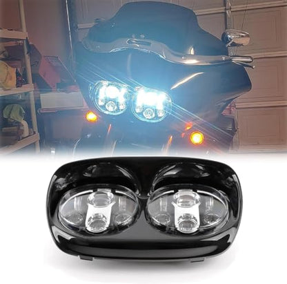 TOPNEW Dual LED Headlight for Motorcycle Road Glide 2004 2005 2006 2007 2008 2009 2010 2011 2012 2013 (Silver+Black) - color: Silver+Black