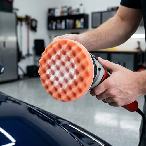 Fasmov 8 Pack 6" Buffing Polishing Pads Waffle Buffing Pads, Orange Microfiber Buffing Pads Cutting Polishing Pad, Foam Polish Pad for Car Buffer Polisher Compounding, Polishing and Waxing