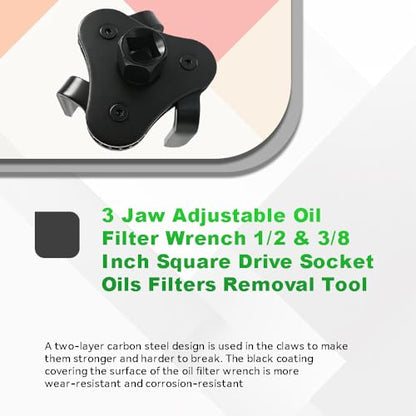 DSkoiph Adjustable Oil Filter Wrench 1/2 to 3/8 Inches Square Drive Socket