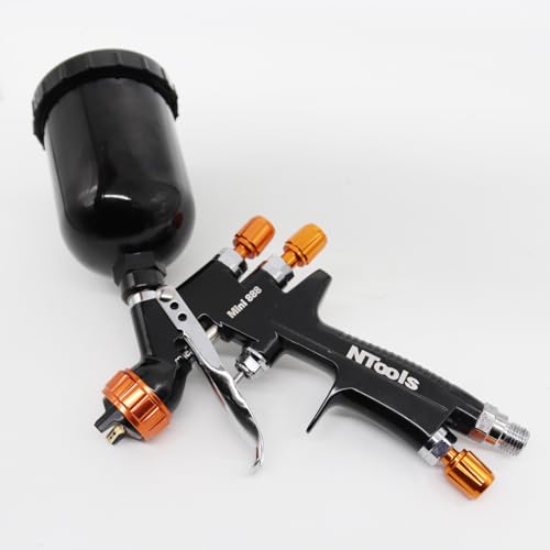 Touch-Up Mini Air Spray Gun, 1.0mm Stainless Steel Nozzle, 250ml Capacity, HVLP Auto Paint Sprayer for Cars and Furniture (Black, 1.0mm Nozzle) - color: BLACK, size: 1.0mm Nozzle