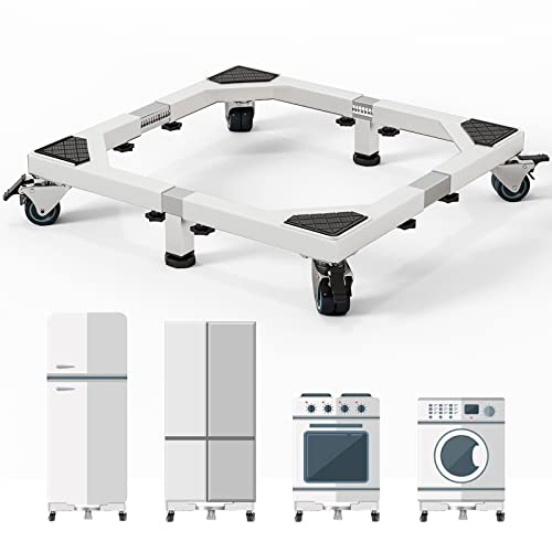 CHINCHILLA Heavy Duty All Stainless Steel Mobile Fridge Stand Base, Washing Machine Stand with Wheels, Adjustable Furniture Dolly for Washer, Refrigerator and Dryer（Large) - color: White, size: Large