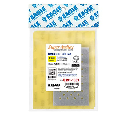 Super Assilex Flexible Sanding Sheets Job-PAK, Lemon K-800, U191-1509, 4 Sheets + 1 M Hand Pad for Half Sheets - color: K-800 Lemon, size: w/ Half-sheet M Pad