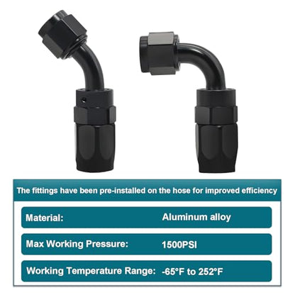 Assembled 6AN Fuel Line Kit CPE with Hose End Fitting(45°+90°), 2FT - size: 2ft(45°+90°)