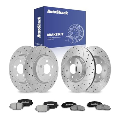 AutoShack Front Vented & Rear Solid Silver Matte Rotors & Pads - style: TurborGuard & Pad