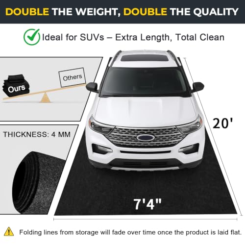 20' x 7'4" Garage Floor Mats - All-Weather Garage Floor Mats for Under Car, Absorbent Oil Spill Mat, Anti-Slip Garage Carpet, Reusable Garage Mats with Waterproof Backing, Garage Car Mat & Floor Rug - size: 7'4" x 20' (Rectangular)