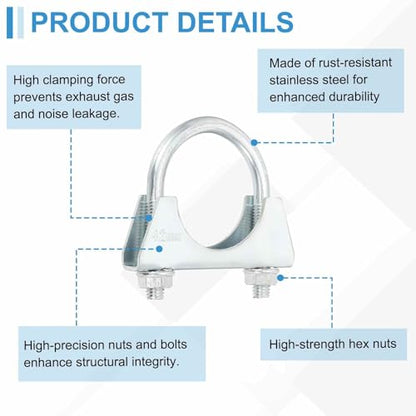 HARFINGTON U Bolt Muffler Exhaust Clamp 42mm(1-5/8") Galvanized Iron U-Bolt Clamps Muffler Tip Hook Saddle Exhaust Clip for Tip Pipes Connection - size: 42mm