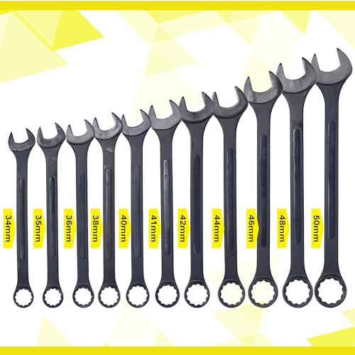 Jumbo Combination Wrench Set, 11-Piece Metric (34-50mm), Black Oxide, Pouch - Complete Metric Set, Master Mechanic Choice, European & Asian Full Coverage - color: 11-piece Metric (34-50mm), Black Oxide