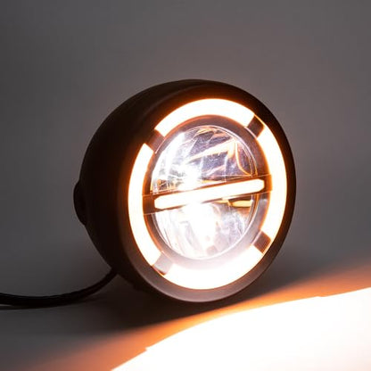 Motorcycle Headlight Assembly, Universal 6.3inch High Low Beam DRL Head Lamp with bracket for Cafe Racer Bobber Chopper