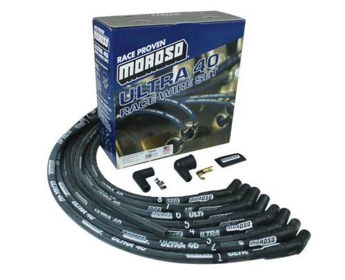 Moroso 73833 Black Sleeved Ultra 40 Spark Plug Wire Set, Fits Small Block Ford 289/302 w/ 135 Degree Plug Ends, HEI Distributor