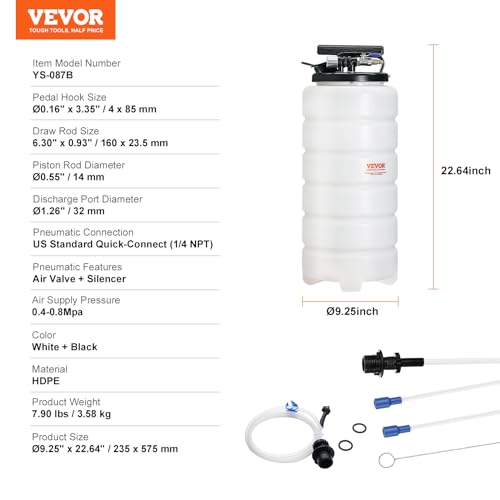 VEVOR 15L Pneumatic/Manual Fluid Extractor Pump, Oil Changer Vacuum Fluid Extractor, Oil Extractor Change Pump for Automotive, Oil Change & Fluid Change Tool with Dipstick and Suction Hose - style: 15L Pneumatic/Manual