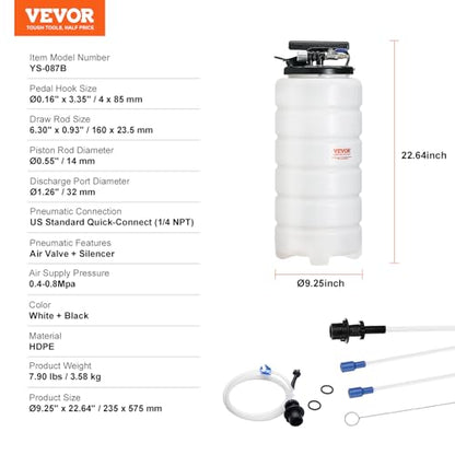 VEVOR 15L Pneumatic/Manual Fluid Extractor Pump, Oil Changer Vacuum Fluid Extractor, Oil Extractor Change Pump for Automotive, Oil Change & Fluid Change Tool with Dipstick and Suction Hose - style: 15L Pneumatic/Manual