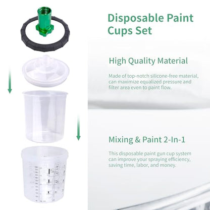 HVLP Spray Gun Kit, 4 Nozzles,10 Disposable Paint Cup System,Green - color: green
