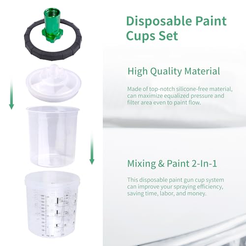 HVLP Spray Gun Kit, 4 Nozzles,10 Disposable Paint Cup System,Green - color: green