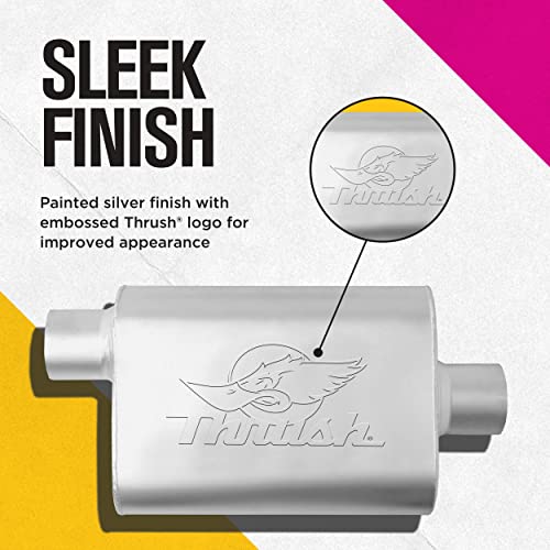 Thrush Muffler Deep Race Tone (Most Applications) Inlet 2.5 Pipe Connection Offset Outlet 2.5 Offset