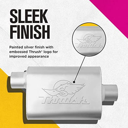 Thrush Muffler Deep Race Tone (Most Applications) Inlet 2.5 Pipe Connection Offset Outlet 2.5 Offset