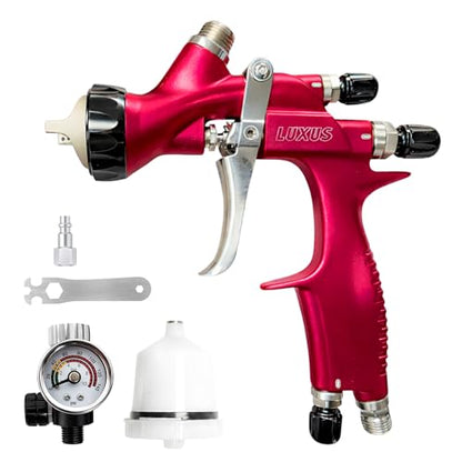 LUXUS 1.3 HVLP/LVMP Professional Spray Painting Gun with 600ml Plastic Cup, Air Regulator, Cleaning Kit, Big Atomization Pattern, Base Coat and Clear Coat Application (1.3 MP) - style: 1.3 MP