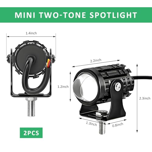 2 PCS Motorcycle LED Driving Fog Lights, 12W 12-80V White/Amber Motorcycle Spotlights with 2 ON-ON-OFF Switches, Waterproof Auxiliary Headlight for Cars Trucks Motorcycles