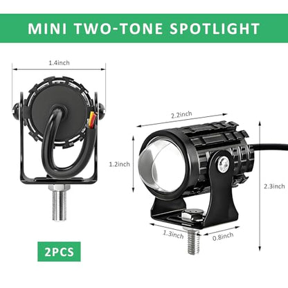 2 PCS Motorcycle LED Driving Fog Lights, 12W 12-80V White/Amber Motorcycle Spotlights with 2 ON-ON-OFF Switches, Waterproof Auxiliary Headlight for Cars Trucks Motorcycles