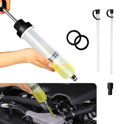 Eratus 1 PC Portable Car Manual Injector Oil Pump with 17.1" Hose, 200CC No Leak No Spill Power Steering Transmission Car Brake Oil Pump, Modification Accessories, for Most Cars (Transparent)