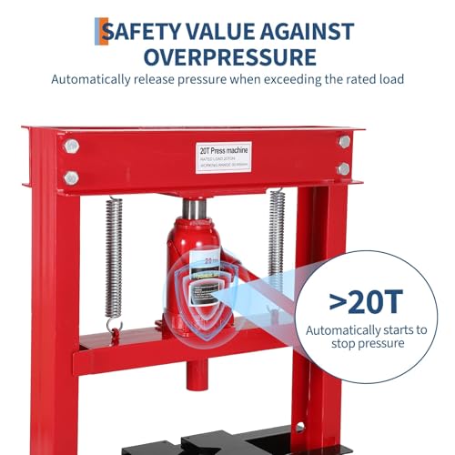 Heavy Duty 20 Ton Hydraulic H-Frame Shop Press, Adjustable Height - color: Red + Black|With Dust Cover|20T