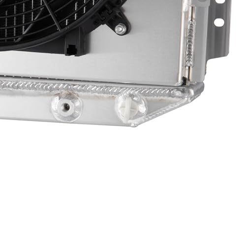 Ford 8N Radiator, 4 Row Aluminum Radiator with Shroud Fan Compatible with Ford 1964-1966 Mustang/1960-65 Falcon 5.0L V8, 1965 66 1966 Mustang Radiator - size: 4-Row Radiator Fan Combo