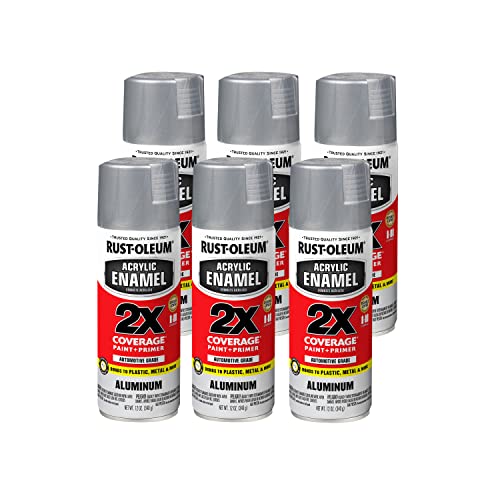 Rust-Oleum Acrylic Enamel 2X Spray Paint, Aluminum - color: Aluminum, size: 12 Ounce (Pack of 6)