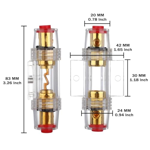 VEXUNGA 4-8 Gauge AWG Inline 100 Amp Fuse Holder with 100A AGU Fuses for Car Audio Alarm Amplifier Subwoofer in-line Fuse Holders (100Amp) - size: 100A