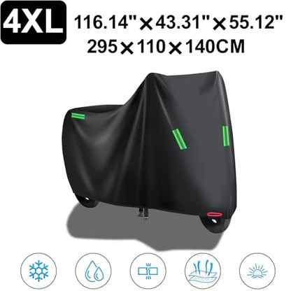 Motorcycle Cover All Season Universal Weather Quality Waterproof Sun Outdoor Protection Night Reflective with Lock-Holes Fits up to 116.1" for Most ADV Touring Cruiser Standard Chopper Motorcycle - size: 4XL size: 116.1"