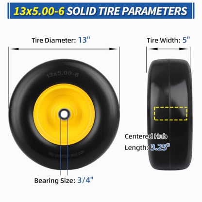 GICOOL 13x5.00-6 Flat Free Front Tire and Wheel for Zero Turn Mower, 2PK - size: 13x5.00-6 Flat-free Tire - 2 Pack