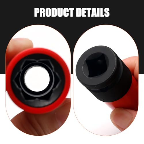 Downhill Car Lug Nut Socket, 0.66"/17mm 1/2" Drive Lug Nut Protective Socket, Anti-theft Screw Removal and Installation Socket Tool, Compatible with Mercedes Benz S/C/A/B Class (Red and Black)