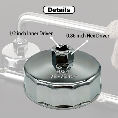 78-79mm Oil Filter Wrench, 15 Flute Wrench & 1/2" Square Drive Flute Oil Filter Removal Tool - size: 78-79mm 15 Flute