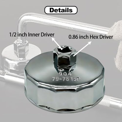 78-79mm Oil Filter Wrench, 15 Flute Wrench & 1/2" Square Drive Flute Oil Filter Removal Tool - size: 78-79mm 15 Flute