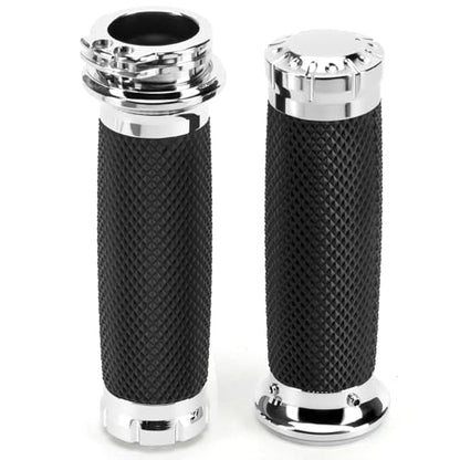 1 Inch/25mm Motorcycle Handlebar Grips Cable Throttle Hand Grips for Harley Touring Softail Dyna Sportster Street Glide Cruisers Choppers - color: silver